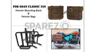 For Royal Enfield Goan Classic 350 Leather Pannier Dust Color Bags With Mounting For Royal Enfield Goan Classic 350 Leather Pannier Dust Color Bags With Mounting